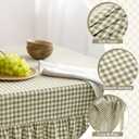 Mindsoft Sage Green Gingham Ruffled Tablecloth 84 x 60 Inches Rectangle Cotton Linen Checkered Table Cloth Buffalo Plaid Farmhouse Vintage Decorative Tablecover for Picnic Kitchen Dining Home Party