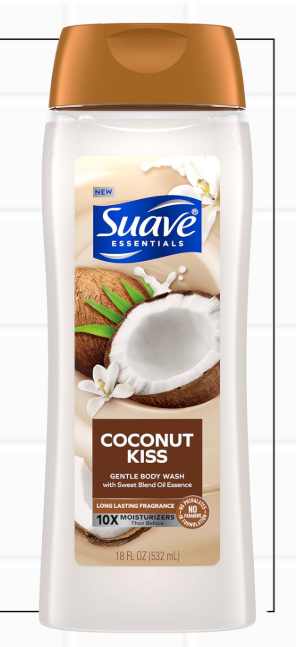 Suave Moisturizing Body Wash Women, Coconut Kiss with Vitamin E and Aloe Extracts, No Parabens, No Phthalates, 18 Oz (Pack of 1)
