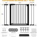 Baby Gate for Stairs, 29.7-43" Auto Close Dog Gate for Doorways & Hallways, Pressure Mounted Pet Gate with Walk Thru Door, Easy Install Safety Gate for Children & Pets, No Drilling, Dual-Lock Design, Black