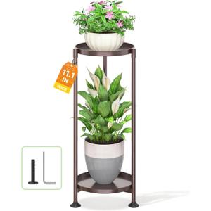 LASZOLA 2 Tier Bronze Plant Stand Indoor for Large Tall Heavy Duty Flower Planter, Metal Vertical Multi Level Rack for Narrow Floor Corner, Sturdy Round Holder Organizer, Modern, Mid Century, Farmhouse
