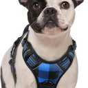 rabbitgoo Dog Harness No-Pull, Comfortable Padded Plaid Harness with Handle Easy Control, Adjustable Reflective Pet Vest with 2 Leash Clips for Small Dog, Blue Plaid, S
