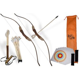 FSFF Enhanced Wooden Bow and Arrow Set 33 Piece-2 Bows 2 Quivers 16 Arrows 10 Targets & 2 Armguards Beginner Toy Archery Outdoor Gift Idea Boy or Girl