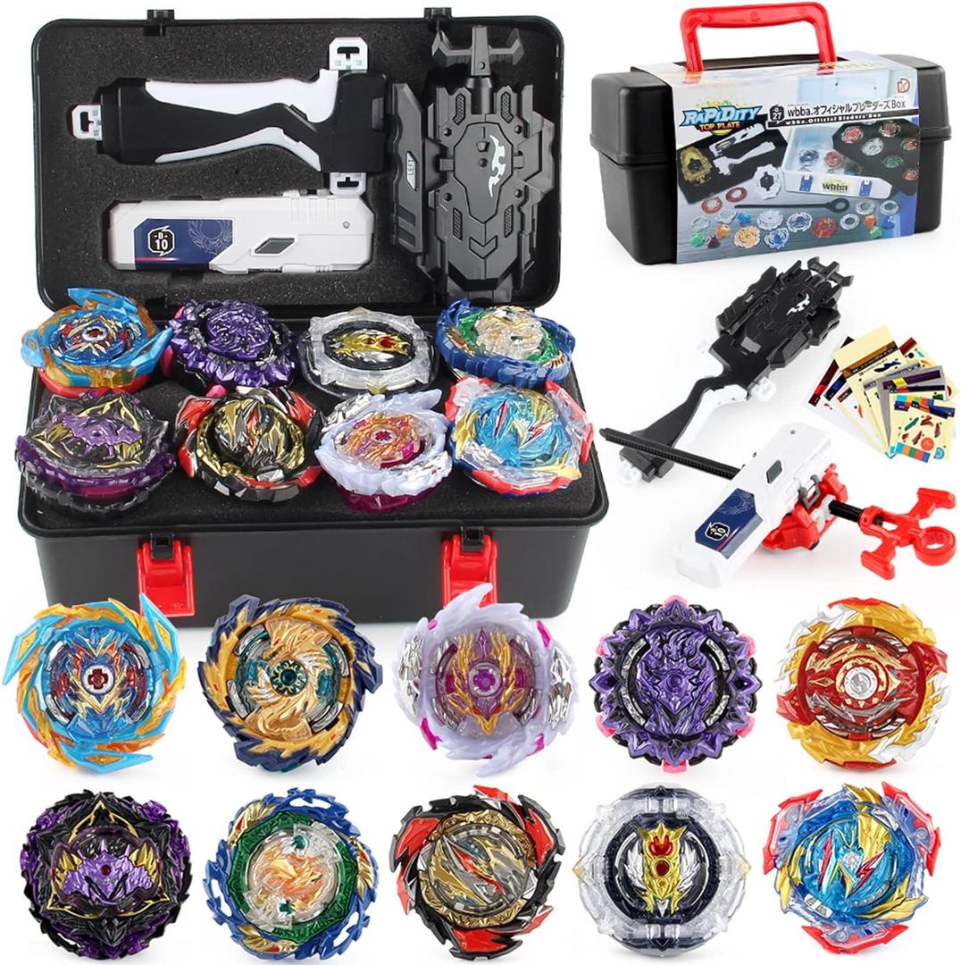 Battling Top Set, Burst Gyro Toys 10 Spinning Tops 2 Launchers Combat Battling Game with Portable Storage Box Gift for Kids Children Boys