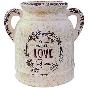 Fovasen Farmhouse Ceramic Vase - Shabby Chic French Bucket With Country Handle - Porcelain Pitcher Jug - Vintage Rustic Container for Parties, Festivals, Decor, and Gifts