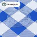 misaya Round Fitted Tablecloth with Elastic Edge, Buffalo Plaid Waterproof Vinyl Flannel Backed Table Cloth Cover Fits 36"-44" Round Tables for Dinner, Outdoor, Picnic, Blue White Check