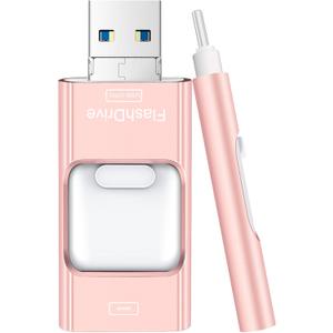 Flash Drive for iPhone 256GB, 4 in 1 USB Type C Memory Stick, Photo Stick External Storage Thumb Drive for iPhone iPad Android Computer, Rose Pink