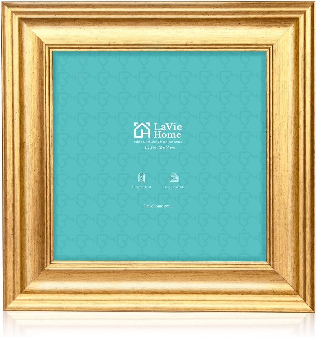 LaVie Home 8x8 Picture Frames (1 Pack, Gold) Square Photo Frame Set with High Definition Glass for Wall Mount & Table Top Display