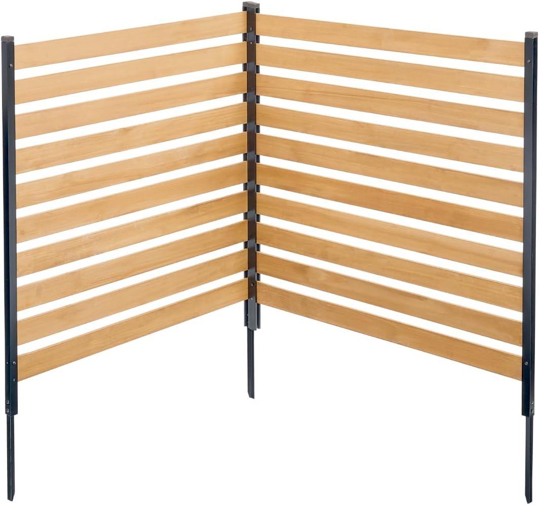 VEVOR Wood Privacy Fence, 38" W x 42" L, 2-Panel Slatted Air Conditioner Fence Screen, Pool Equipment Enclosure with Metal Stakes, Easy DIY Installation, Outdoor Trash Can Hider for Garden Decoration