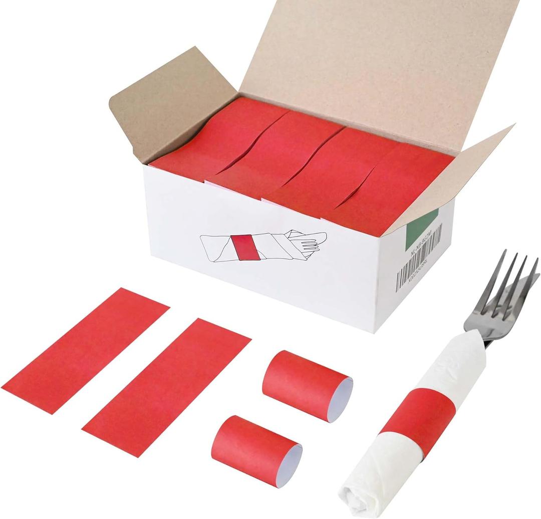 NATURALABEL 2000 PCS Paper Napkin Rings with Box, Self-Adhesive Napkin Bands, for Memorial Day, Family Reunion, Birthday Party, Wedding, Celebration (Red)