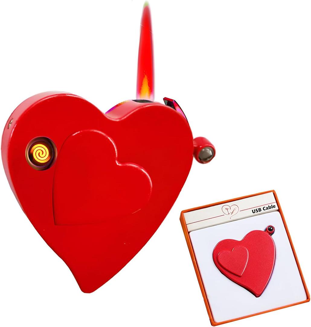 Electronic Lighter, Jet Flame Torch Lighter Electric Lighter Refillable Butane 2 in 1,Cool Windproof Lighter USB Rechargeable Infinity,Creative Love Lighter for Outdoor Indoor Gifts(Red)