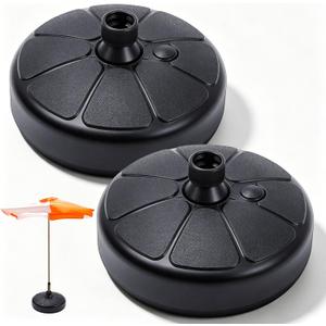 Geetery 2 Pack 40 Lbs Fillable Umbrella Base, Round HDPE Water & Sand Filled Patio Umbrella Weight, Weighted Market Table Base for 1.4-1.5'' Poles, for Outdoor Deck Garden, Poolside, Black
