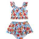 Saeaby Girls Two Piece Swimsuit Tankini Bathing Suit for Little Girl Adjustable Straps Ruffled Kids Swimwear Blue Floral Bikinis Swimsuits Girl 4-5T