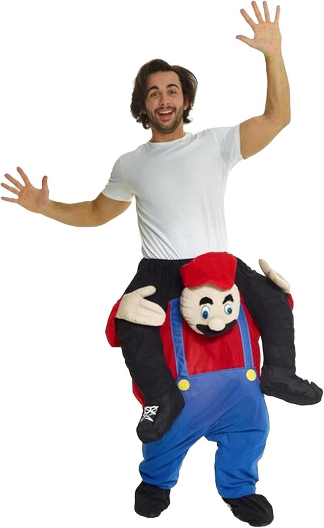 Unisex Piggy Back Red Plumber Piggyback Costume Retro 80's Gaming Costume