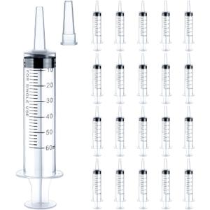 Threlaco 20pcs 60ml Clear Plastic Syringe for Liquid Measuring Syringes Without Needle with Cap, Sterile, Craft, Feeding Pets, Scientific Labs, Individually Wrapped