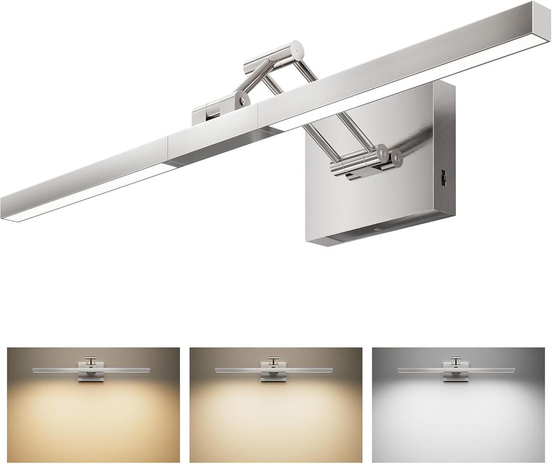 VONLUCE 24" LED Bathroom Vanity Light, 3CCT Modern LED Vanity Lights with 360 Rotatable Head & Swing Arm, 10.3W Bathroom Light Fixture Over Mirror, LED Lights for Bathroom Bedroom, Brushed Nickel (Chrome)