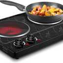 Hot Plate, CUSIMAX Double Burner Electric Hot Plate for Cooking, 1800W Dual Control Portable Stove Countertop Electric Burner Infrared Cooktop, Stainless Steel Black Marble