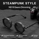 FEISEDY Adjustable Tint Sunglasses Polarized Men, 1-9 Gear Manual Dimming, Steampunk Round Metal Frame UV400 ND Filter B1400