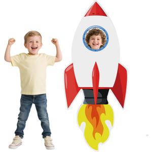 55.2" Rocket Cardboard Cutout Life-Size Stand-Up Space Photo Booth Prop and Backdrop, Rocket Cardboard for Space Birthday Party Decoration, Science Theme Event Classroom Educational Display
