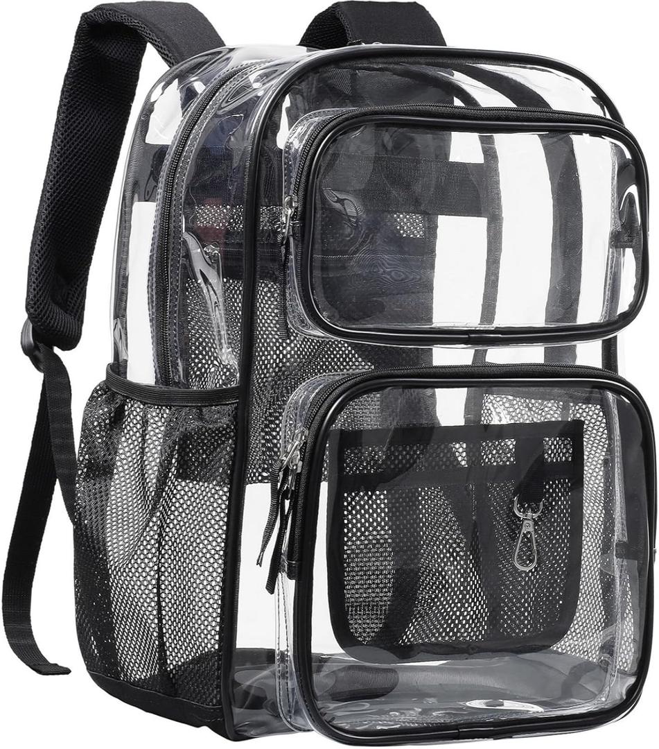 PACKISM Clear Backpack for School - 17 inch Large Heavy Duty Clear Bookbag, See Through PVC Backpacks (for age 12 above) (Active Black 17")