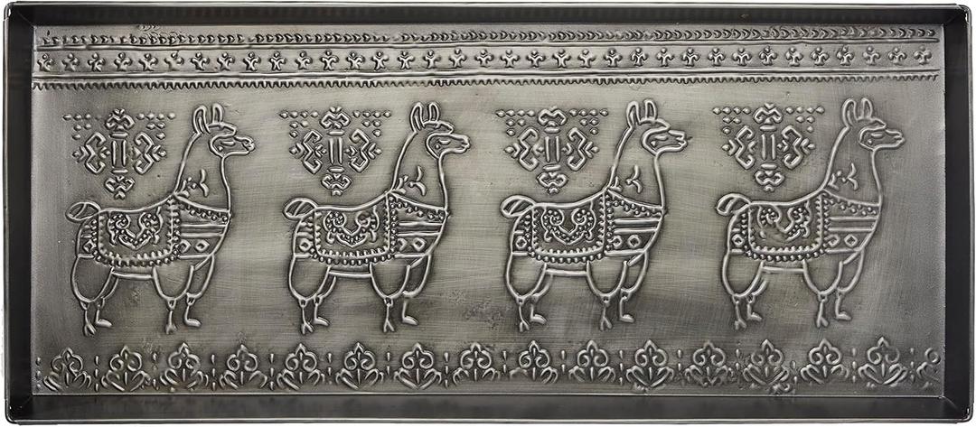 HF by LT Llama Pattern Metal Boot Tray, 30 x 13 inches, Antique Zinc Finish