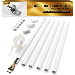 Delamu Cord Hider, 94.5in Cord Covers for Wires on Wall, One-Cord Cable Hider, Wire Hiders Wire Covers for TV Cords on Wall, Easy Mount Cable Cover Management Kit, 6xL15.7 W0.59 H0.4in, White (Small)