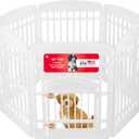IRIS USA Dog Playpen with Door, 34 6 Panel Pet Exercise Pen Indoor Outdoor Puppy Play Pen, Portable Plastic Pet Fence for Small Medium Dogs, Foldable 44 x 63 x 34, White