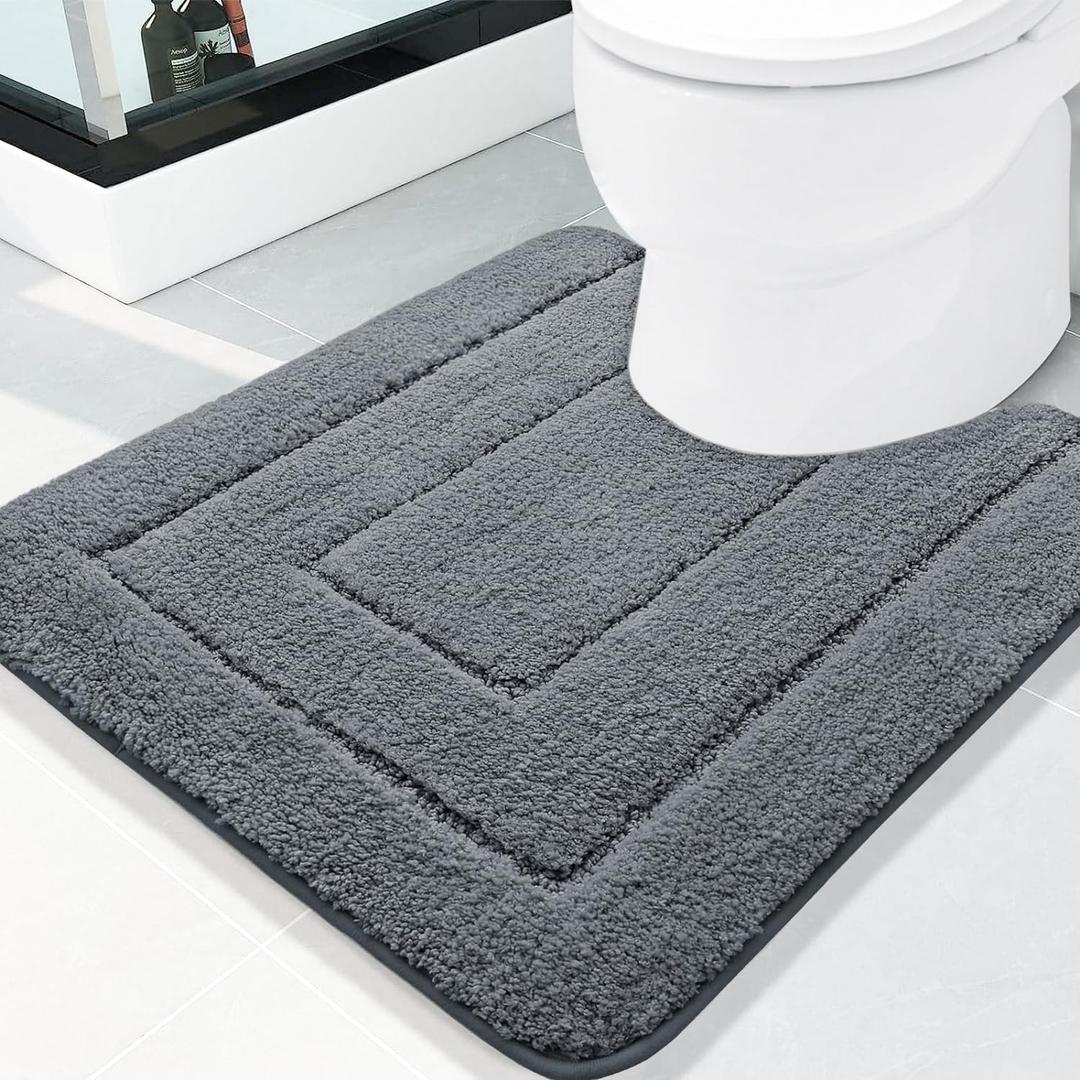 Buganda Bathroom Rugs, 24" x 20", Soft and Absorbent Microfiber Bath Rugs, Non-Slip Shaggy Shower Carpet, Machine Wash Dry Bath Mats for Bathroom Floor, Tub and Shower, Dark Grey