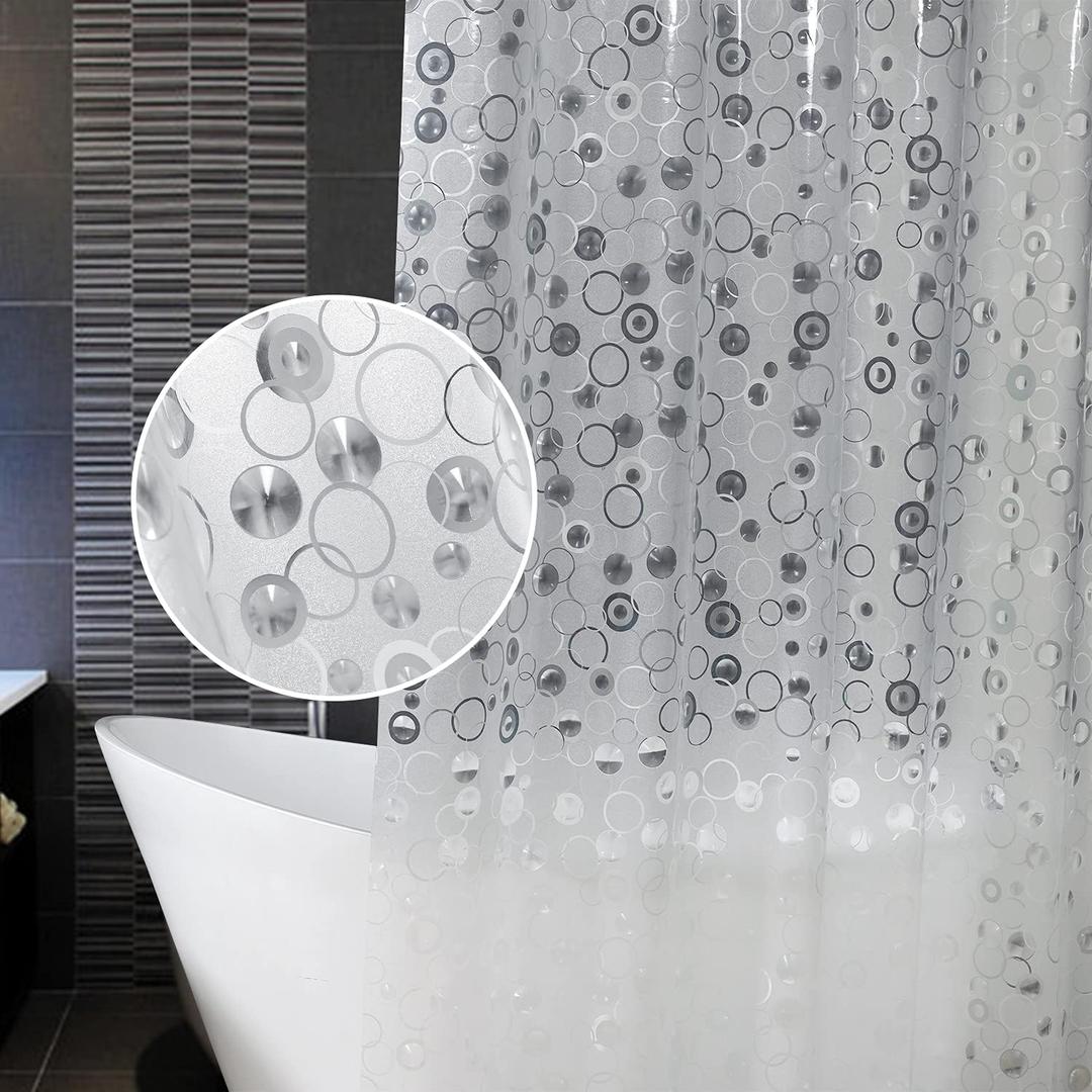 AooHome Plastic Long Shower Curtain Liner - EVA 3D Circle Pattern Design Bathroom Shower Curtain with Hooks, 5 Bottom Magnets, 10G Heavy Duty, Water Repellent, Semi Transparent, 72x78 Inch