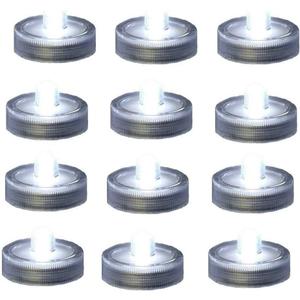 Bright LED Battery Operated Flameless Tea Light, Submersible Tea Candle Waterproof Decorations Underwater Vase Light for Party & Wedding, Pack of 12, Clear White