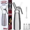 Professional Aluminum Whipped Cream Dispenser Cream Maker 500mL (1 Pint) for Desserts Gourmet Cream Whipper with 3 Decorating Nozzles