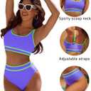 BMJL Women's High Waisted Bikini Sets Sporty Two Piece Swimsuits Color Block Cheeky High Cut Bathing Suits(L,Light Purple)