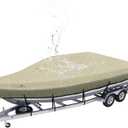 Explore Land 900D Trailerable Waterproof Boat Cover Fits 14'-16'Long Beam Width up to 76" V-Hull Tri-Hull Runabout Fishing Ski Pro-Style Bass Boats, Tan