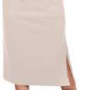 SOFIA'S CHOICE Midi Skirts for Women Drawstring High Waist Split Slit Skirt with Pockets Light Khaki Large (Beige, Large)