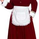 WeGuard Mrs Claus Costume for Women 5PCS Adult Velvet Santa Clause Dress with Hat Apron White Wig Glasses Christmas Suit (Large)