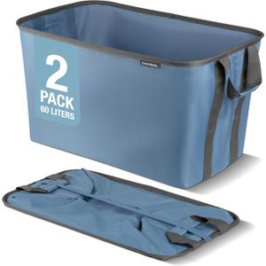 CleverMade Collapsible Laundry Basket 2 Pack  60L (16 Gal) Foldable Clothes Hamper with Reinforced Handles, Space Saving Fabric Laundry Bin, Holds 55 lbs, Flat Folding for Dorm, Apartment & RV - Denim