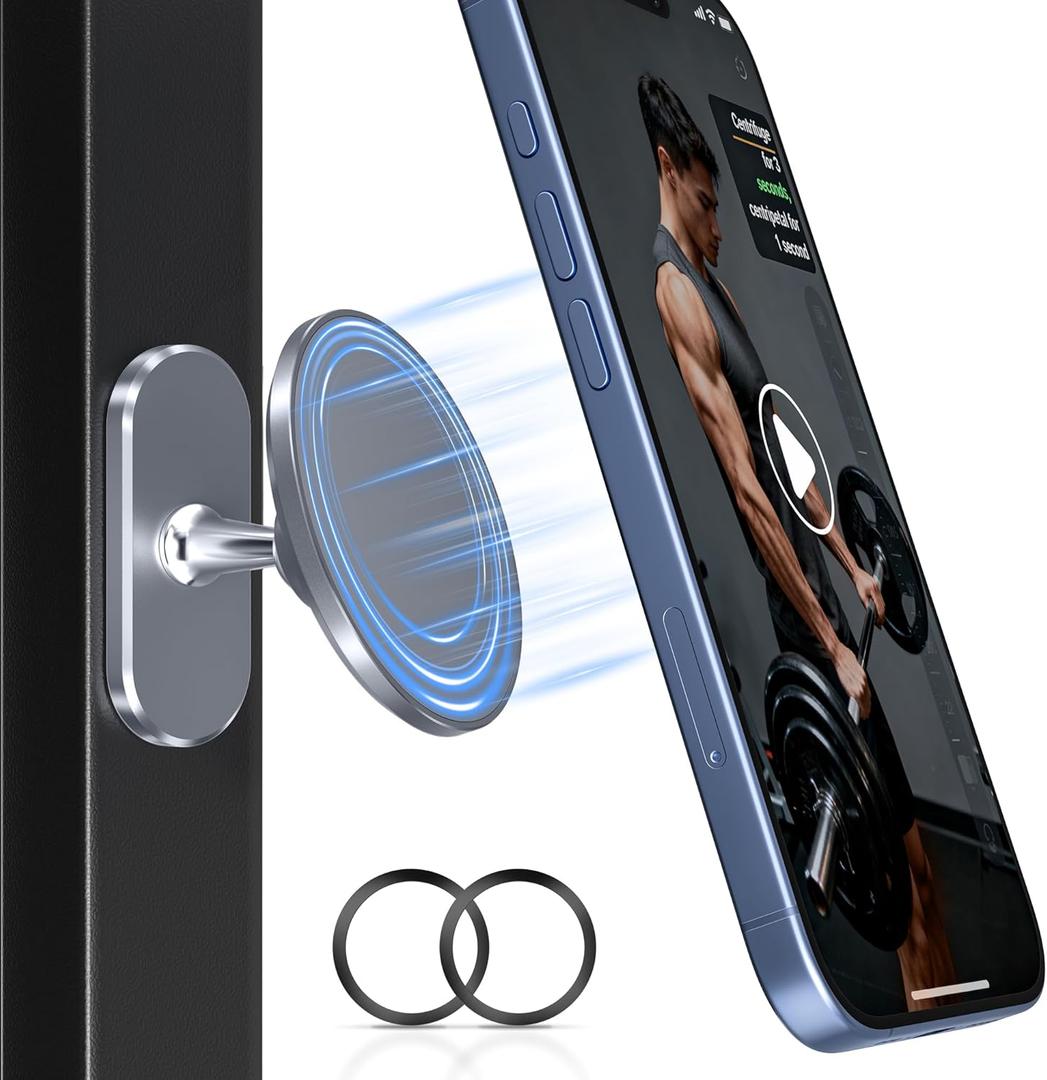 Itramax Gym Magnetic Phone Holder for MagSafe,360 Adjustable Alloy Cell Phone Stand Holder,Dual Magnet Portable Gym Workout Mount with Magnetic Ring for iPhone 17 16 15 14 13 12&Smartphones,Men/Women