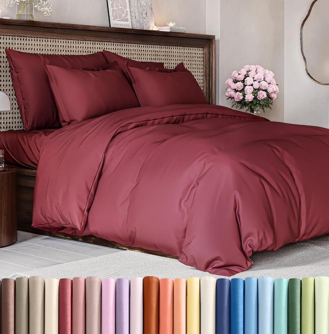 Duvet Cover Twin/ Twin XL Size Set - Extra Soft Twin/ Twin XL Size Duvet Cover 68 x 90 with 1 Pillow Shams - Hotel Luxury & Fade Free w/ Zipper Closures & Ties - Comfy Breathable Bedding Set (Burgundy)
