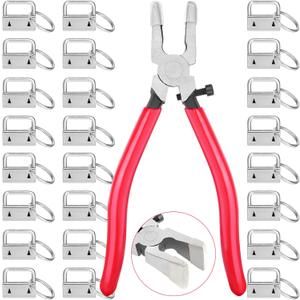 Key Fob Hardware Set, Shynek 50PCS Lanyard Key Fob Hardware 1 Inch with Key Fob Pliers Tool for Keychain and Wristlet Clamp Hardware Supplies