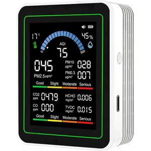 Air Quality Monitor Indoor, 10 in 1 Portable Smartair Quality Tester for CO2 | CO | TVOC | HCHO | Temp | AQI | PM0.3-1 Detection Hum for Home Cars Plants, Pets, Car, Hotel