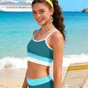 Girls Bathing Suit Color-Block Adjustable Straps Bikini Sets Girls Two Piece Swimsuits with Chest Pad Swimwear 13-14Y