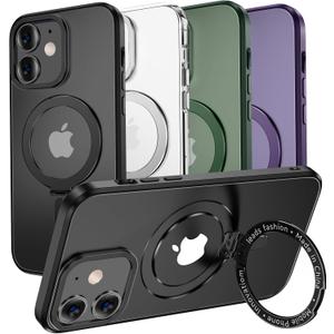 MAGIC JOHN for iPhone 11 Case[Compatible with Magsafe] [with Magnetic Metal Stand][Military Grade Shockproof][Anti Yellowing],Translucent Matte Back with Soft Edge,Black