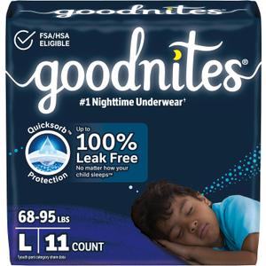Goodnites Boys' Nighttime Bedwetting Underwear, Size Large (68-95 lbs), 11 Ct