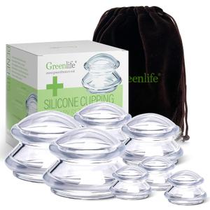 GreenLife Cupping Therapy Sets -Silicone Cups Set Firm (7 Cups) Professional Massage Tool for Muscle Soreness Pain Relief Body Neck Knee, Deep Muscle Massager, Anti Cellulite Joint Pain Recovery (7 Count (Pack of 1))