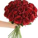 Tifuly Red Roses Artificial Flowers - 12 pcs Realistic Long Stem Fake Roses Faux Silk Flowers for DIY Bouquets Wedding Centerpieces Arrangements Home Party Decor, Burgundy