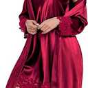BestWendding Women's Silk Robe Set 2 Pieces Pajamas Sets Sexy Soft Satin Robe with V Neck Camisole Lingerie Nightgown, XXL