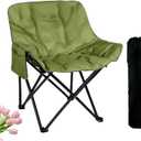 AXIONA ELEMENTS Outdoor 3-Layer Padded Moon Chair, Thick Cotton Cushion, 600D Oxford Fabric, Portable Folding Camping Chair with Side Pocket, Supports up to 300 lbs, 26" x 15" x 15" (Green/Compact)