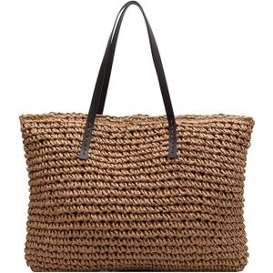 Large Straw Shoulder Bag Summer Beach Bag for Women Straw Tote Bag Handbag With Zipper Summer Shoulder Bag