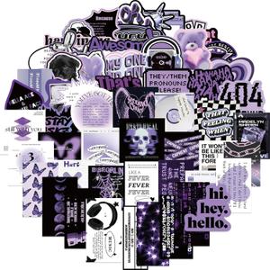 Cool Black Purple Stickers Pack 60Pcs Trendy Aesthetic Stickers for Teens Adults Vinyl Stickers for Water Bottle Laptop Guitar (Black Purple)