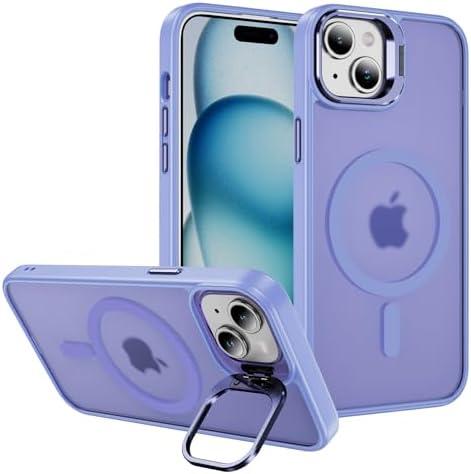 Hitaoyou for iPhone 15 Case Compatible with Magsafe, Translucent Matte Camera Kickstand iPhone 15 Case,Phone Case iPhone 15,Shockproof Heavy Duty Protective Cover Case for iPhone 15 Pack Of 2