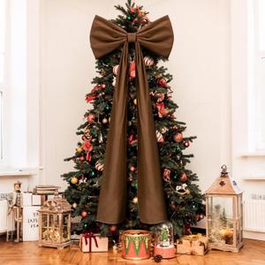 20 x 71 Inches Christmas Extra Large Velvet Bows Christmas Tree Topper Decor Giant Xmas Tree Toppers Bows for Home Wreath Wall Backdrop Birthday Wedding Party Decorations (Brown)